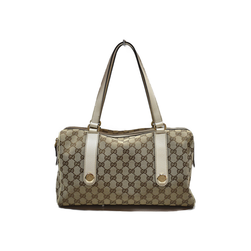 Gucci Canvas GG Boston Beige Handbag Bag Tan - Picture 1 of 7
